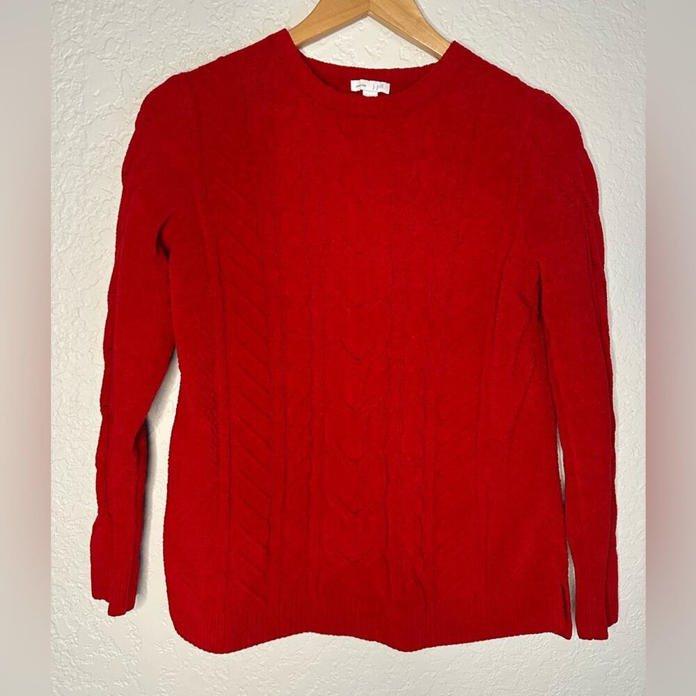 J. Jill Chenille Sweater Red Cozy Soft XS Christmas Holiday Cable Knit Casual